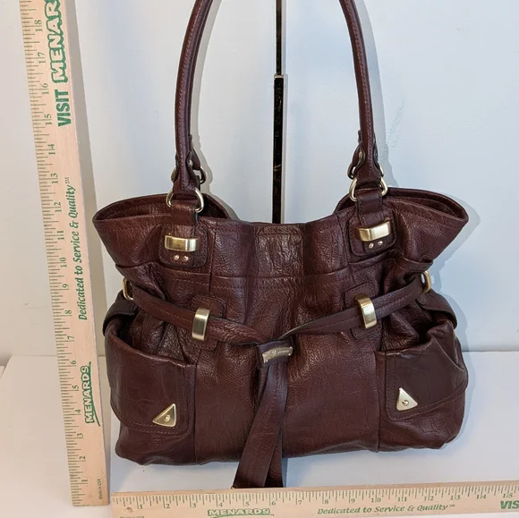B. Makowsky Brandy Brown Leather Croco Embossed Drawstring Shoulder Bag - $298 - Picture 6 of 12